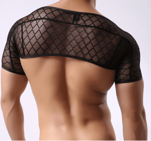 Fishnet Short Sleeve Crop Top (Option: Black-XL)