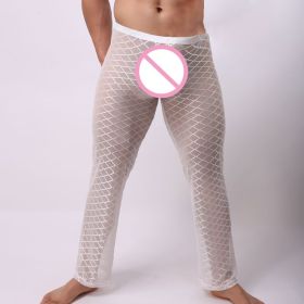 Men's Sexy Mesh Casual Trousers Home Pants (Option: White-XL)