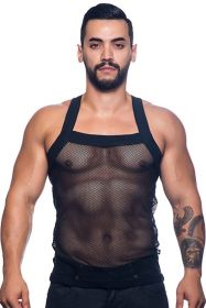 Men's sexy wide-brimmed mesh vest (Option: Black-L)