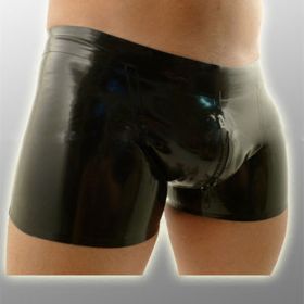 Men's Tight Boxer High Elasticity Latex Underwear (Option: Black-XL)