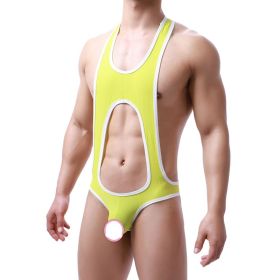 Men's Sculpting Fine Mesh Breathable One Piece Underwear For Men (Option: Yellow-2XL)