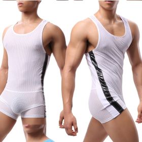 Fashion Mesh Sports One Piece Pajamas Running Sportswear Fitness Yoga Wear (Option: White-L)