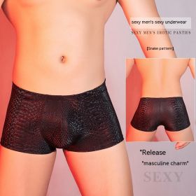 Pu Artificial Leather Snake Leopard Print Three-dimensional Sexy Comfortable Boxer Briefs (Option: Snake Print-Free Size)