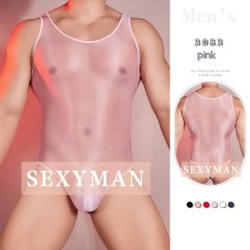 Sexy Tight High Elastic Shiny Thin Transparent Sexy Jumpsuit (Option: Pink-Free Size)