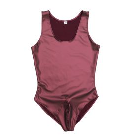 Men's Tight One Piece Vest Thin Section High Elastic Latex Ammonia (Option: Wine Red-FS)