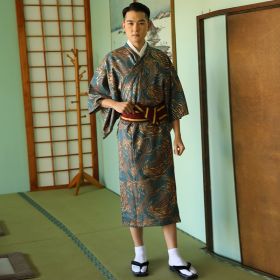 Japanese Kimono Men's Traditional Kimono Formal Wear Summer Fireworks Kimono Suit (Option: Kimono Belt Clogs Socks-L)